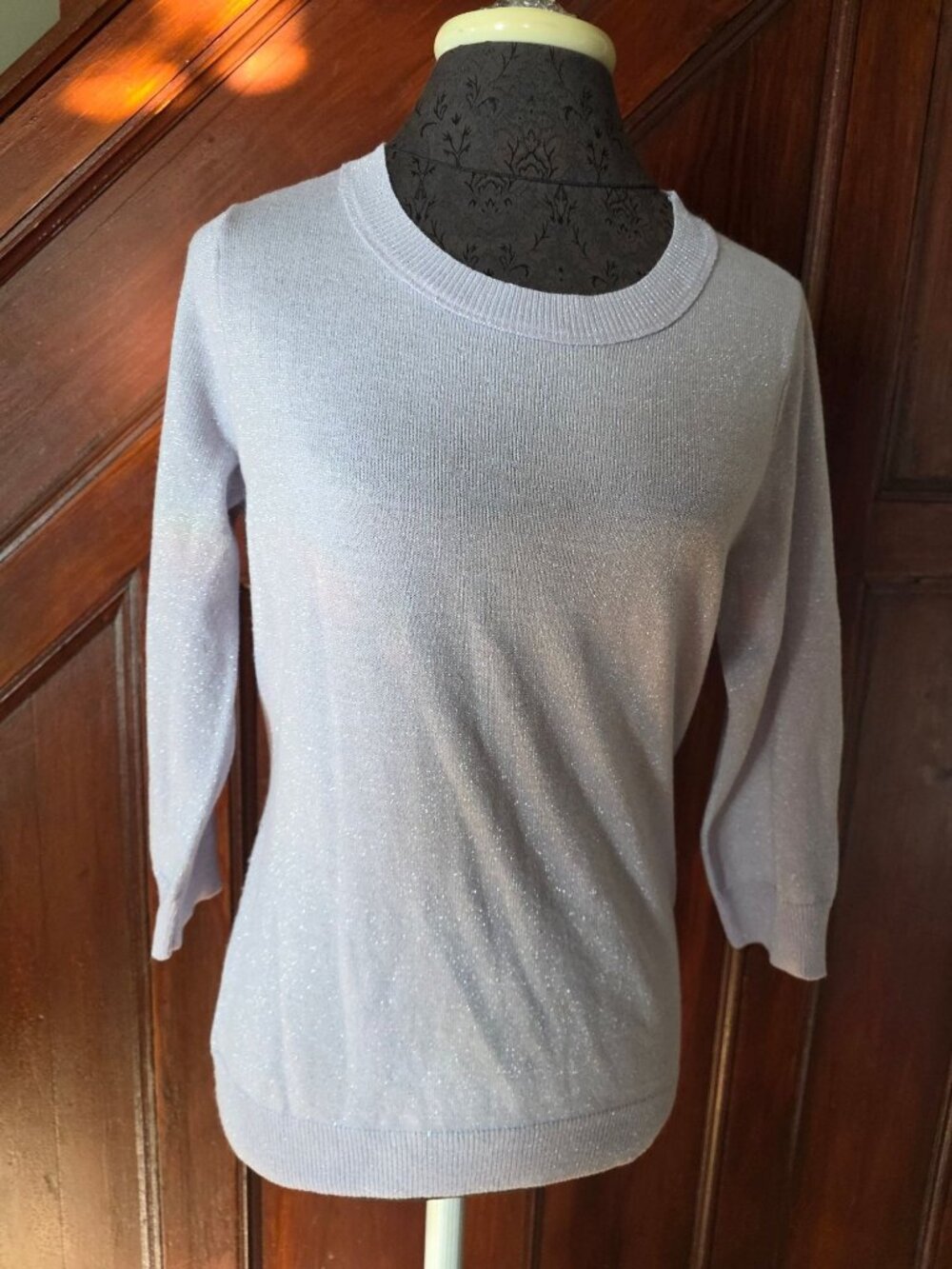 New York & Company Womens Lavender Glitter Pullover Sweater 3/4 Sleeves Size S